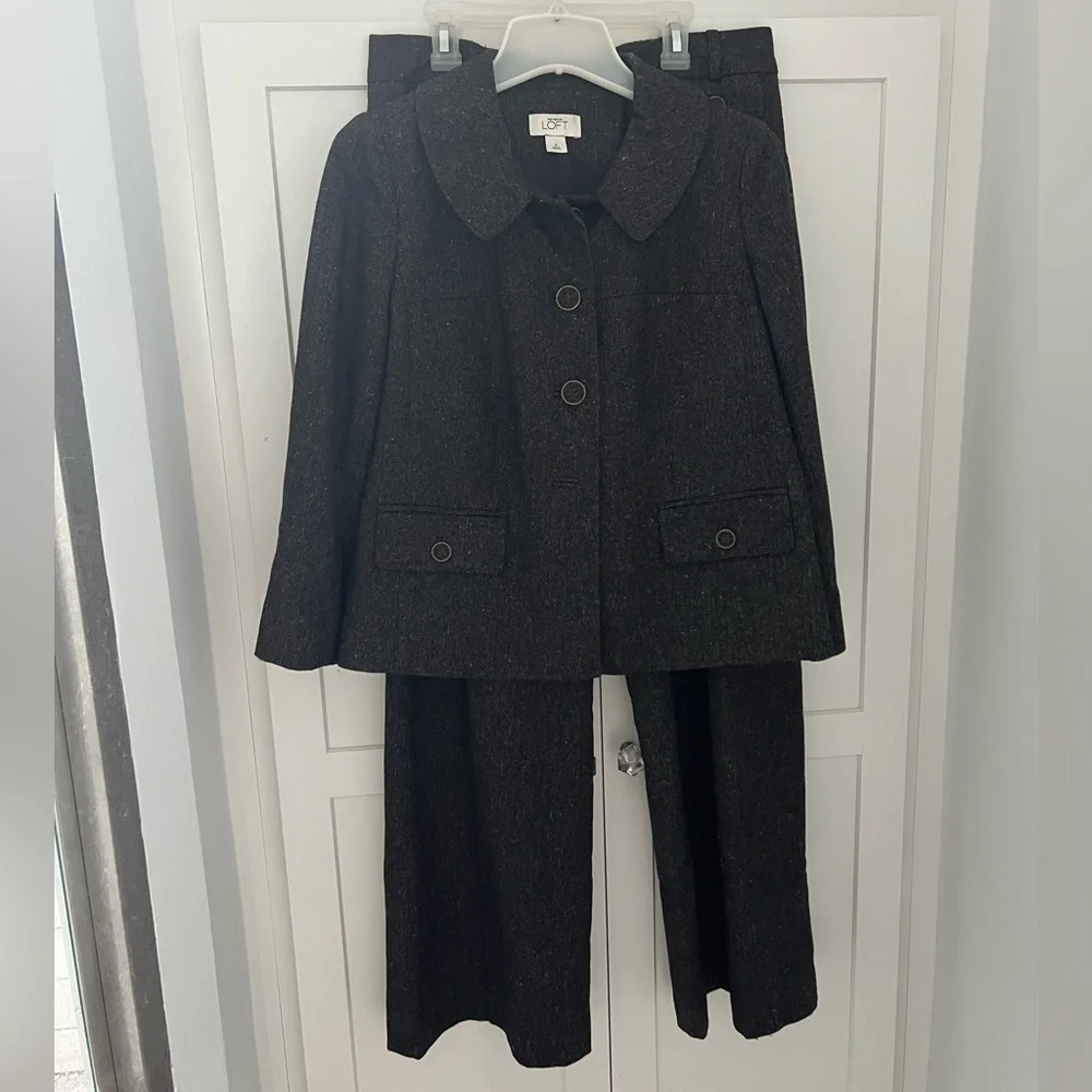Ann Taylor LOFT Suit Women Dark Brown Tweed Wool Blazer and Pants Size 6 - Picture 2 of 16
